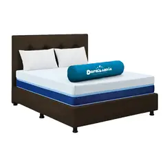 DORMILANDIA - Mega Combo Colchón Multisleep Cover Enrollado Doble Café Más Base Cama, Cabecero y 2 Almohadas.