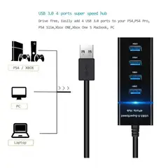 GENERICO - Hub Usb 3.0 4 Puertos De 5 Gbps Cable 30 Negro