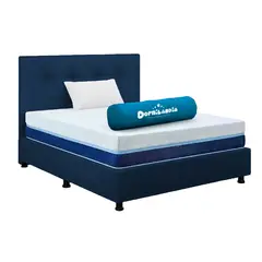 DORMILANDIA - Mega Combo Colchón Multisleep Cover Enrollado Sencillo Azul Más Base Cama, Cabecero y 1 Almohada