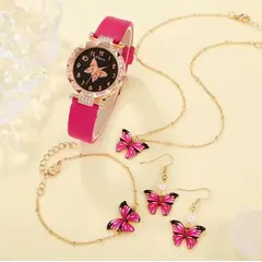 VANIDADES COLLECTIONS - Kit Reloj Dorado Para Mujer Juego De Collar Aretes Rosa Perla