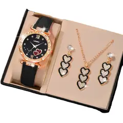 VANIDADES COLLECTIONS - Kit Reloj Negro Para Mujer Juego De Collar Aretes