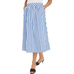 TOMMY HILFIGER - Falda Midi De Popelín Con Diseño De Rayas Mujer Azul