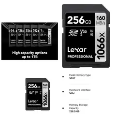 LEXAR - Memoria SDXC UHS-I V30 256Gb 160Mbps 1066x