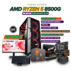 AMD - TORRE GAMER RYZEN 5 8500G/ 32GB RAM 1TB SSD/ A620/CHASIS 4FAN/ MONITOR 22" 100HZ
