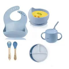 RAKTORS - Kit Alimentación Bebé Bambú Silicona platos a presion