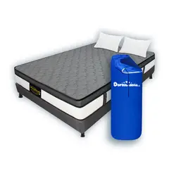 DORMILANDIA - Colchón Gris Queen 160x190 Resortado Dublín Enrollado+Base Cama+Almohadas