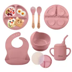 RAKTORS - Set Alimentación Bebé Bambú Silicona Seguro Saludable Sinbpa