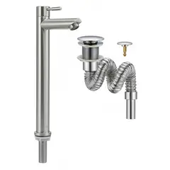 GENERICO - Kit Grifería Lavamanos Alta Agua Fría Inoxdesague Push Flex