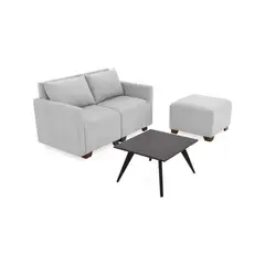 ROCA - Sala Alcalá 3 Módulos (Puff) Tela Plata con Mesa de Centro Novo