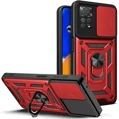 GENERICO - Funda Case Protector Cámara Slider Compatible Xiaomi Note 11 11S Rojo