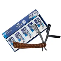 PRIME - Kit Lujo Barbera Navaja Madera + 100 Cuchillas Pro