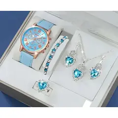 VANIDADES COLLECTIONS - Kit Reloj Azul Claro Para Mujer Juego De Collar Aretes