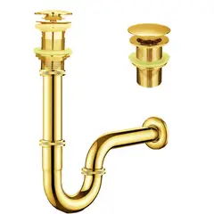 GENERICO - Kit Desagüe Sifón P Dorado Metálico Lavamanos -standar 1 1/4