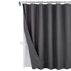 CASATUA - Cortina Baño Ducha 100% Impermeable con Iman y Forro - Gris-.-