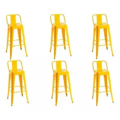 MOBLIHOUSE - Set X6 Butaco Alto Para Barra Metálico Moderna Con Espaldar Mbh