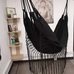GENERICO - HAMACA EN ALGODON CON FLECOS COLOR NEGRO