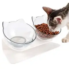 GENERICO - Comedero elevado doble diseño Cara de Gato Para Mascotas