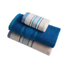 FATELARES - Juego de Toallas Gaby 400gr 2 de Cuerpo 1 de Manos Crema Azul