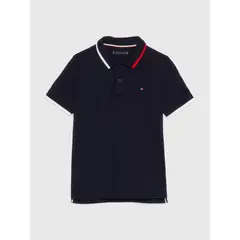 TOMMY HILFIGER - Polo De Corte Regular Con Cuello Ribeteado Niño Azul