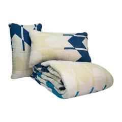 REALTEX - Edredón Acolchado Real Tex Doble Faz Geométrico Beige Índigo Azul