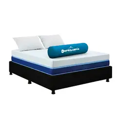 DORMILANDIA - Combo Colchón Multisleep Cover Enrollado Doble Negro Más Base Cama y 2 Almohadas
