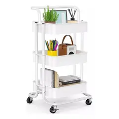 MOBLIHOUSE - Carro Auxiliar Organizador Metalico Blanco 3 Niveles Rodante