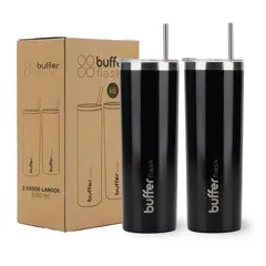BUFFER FLASK - Vasos Termicos Set De 2 Buffer Acero Inoxidable Frío Y Calor - Negro-