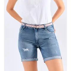 DEREK - Short Mujer Largo En Indigo Con Proceso