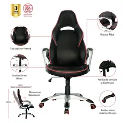 MUEBLESYA - Silla Gamer Florida Blanca Rojo