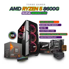 AMD - TORRE GAMER RYZEN 5 8600G - 16GB RAM - 1TB SSD - B650M - CHASIS 4 FANS - 600W 80+ BRONCE