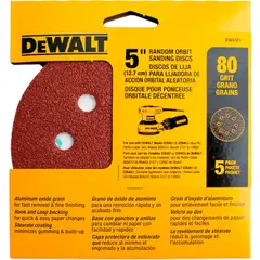 DEWALT - DISCO LIJA 5" GR-80 JUEGO 5PZS CON VELCRO