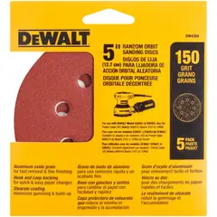 DEWALT - DISCO LIJA 5" GR-150 JUEGO 5PZS CON VELCRO