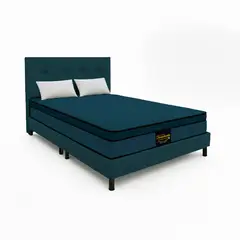 DORMILANDIA - Mega Combo Colchón Dublín Azul King Resortado Más Base Cama, Cabecero y 2 Almohadas