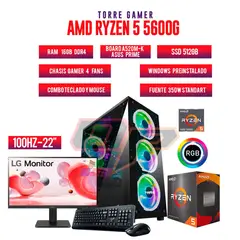 AMD - TORRE GAMER RYZEN 5 5600G/ 16GB RAM/ 512GB SSD/BOARD A520M-K MONITOR 22" FHD 100Hz