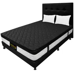 DORMILANDIA - Combo Colchón Negro King Resortado Dublín Base Cama Dividida Cabecero Almohadas.
