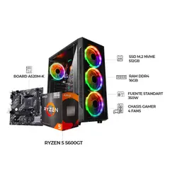 AMD - TORRE GAMER RYZEN 5 5600G/16GB RAM/ 512GB SSD/BOARD A520M-K / CHASIS 4 FANS.