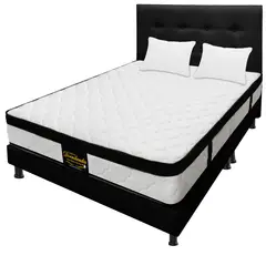 DORMILANDIA - Combo Colchón King Resortado Versalles Base Cama Dividida Cabecero Almohadas.