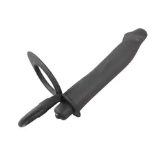 GENERICO - Anillo Con Extensión Dildo Vibrador Doble Penetración Twocock Negro