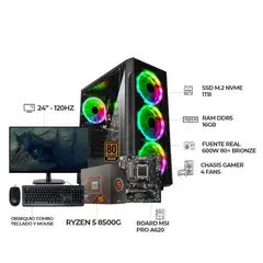 AMD - COMPUTADOR GAMER RYZEN 5 8500G+ MONITOR 24" 120HZ+ RAM 16GB+SSD 1TB+ CHASIS RGB