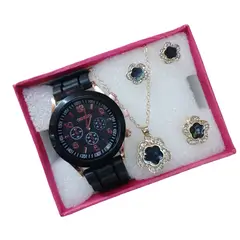 VANIDADES COLLECTIONS - Kit Reloj Flor Para Mujer + Accesorios Neg