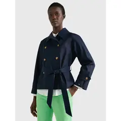 TOMMY HILFIGER - Chaquetón De Botonadura Doble Con Cinturón Mujer Azul