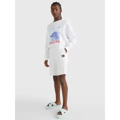 TOMMY HILFIGER - Sudadera Cropped Holgada Con Ola Estampada Blanco Tommy Jeans