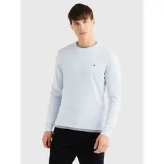 TOMMY HILFIGER - Súeter De Algodón Con Cuello Redondo Azul