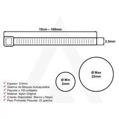 GENERICO - Amarre Abrazadera Plastica 100mm Negro