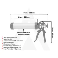 GENERICO - Pistola Calafateo Barril Aluminio + Tubo Silicona