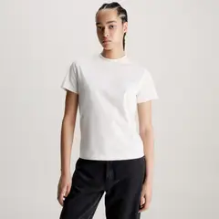 CALVIN KLEIN - Camiseta Slim Con Logo En El Cuello Mujer Blanco