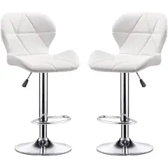 MOBLIHOUSE - Set X2 Silla De Bar Bari Blanca Giratoria 360° Altura Ajustable