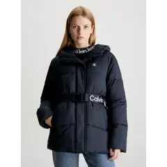 CALVIN KLEIN - Chaqueta De Plumas Nailon Con Cinturón Mujer Negro