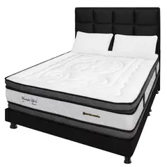 DORMILANDIA - Combo Colchón Doble Resortado Wonderful DP+ Base Cama+ Cabecero+ Almohadas