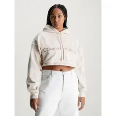 CALVIN KLEIN - Buzo Blanco Cropped Con Gorro Y Monograma Para Mujer